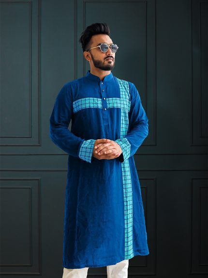 Dark Navy Pattern-based Linen Panjabi