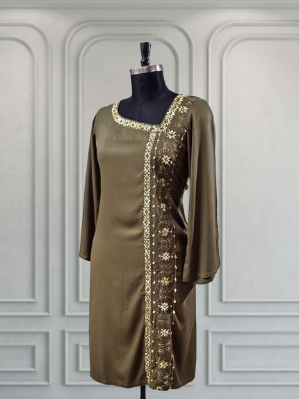 Handstitched Olive Salwar-Kameez