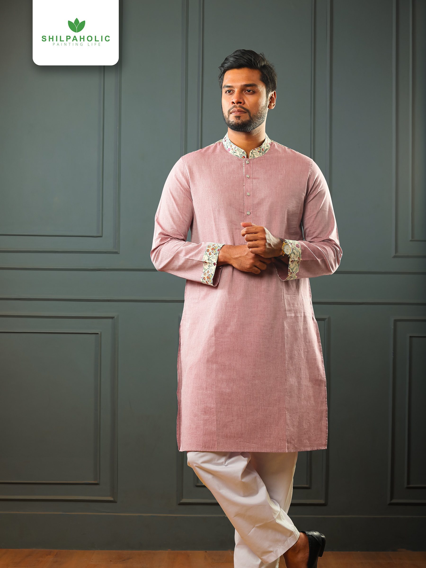 Light Purple Cotton with Printed Design Panjabi, Panjabi image