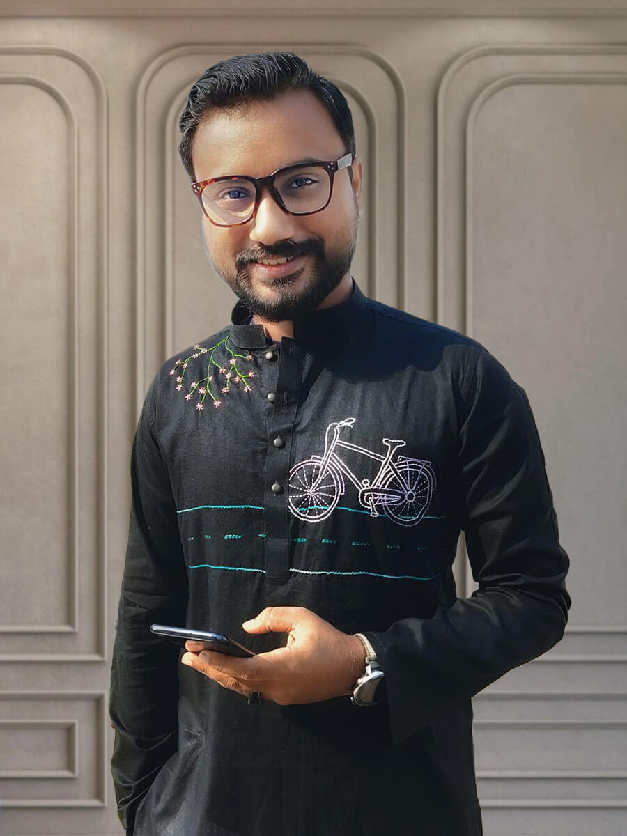 Timeless Theme Black Handstiched Mixed Cotton Panjabi Panjabi image