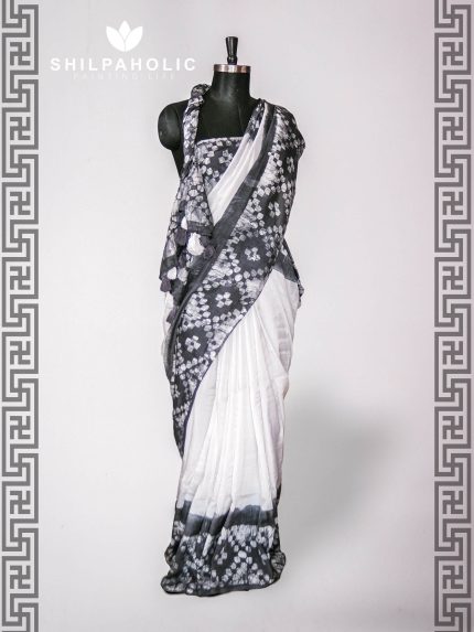 Silk Black & White Saree