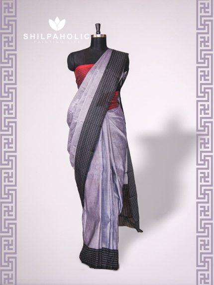 Tangail Handloom Half-silk Black & Ash Saree