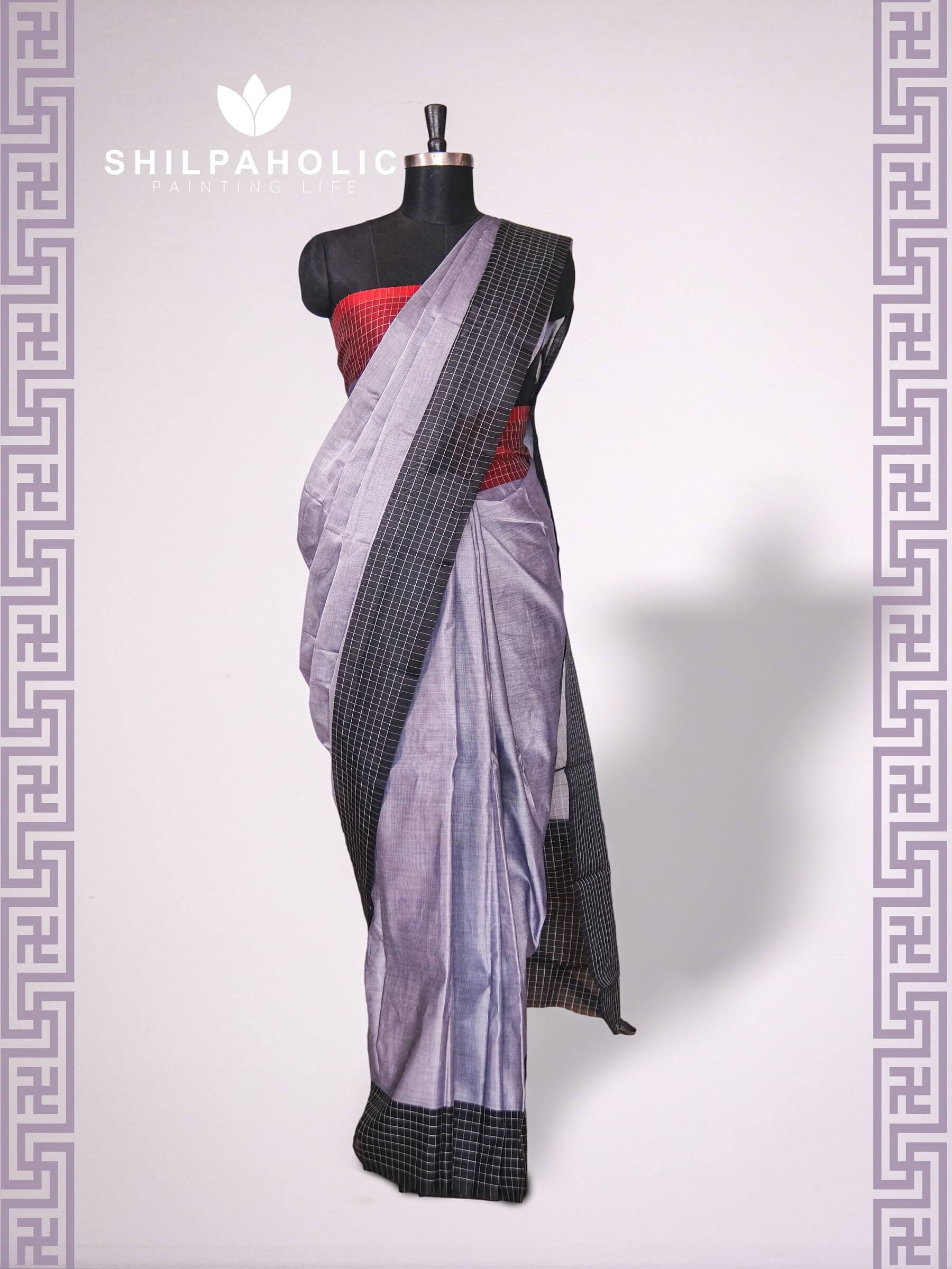 Tangail Handloom Half-silk Black & Ash Saree Tangail Handloom Half-silk Black & Ash Saree
