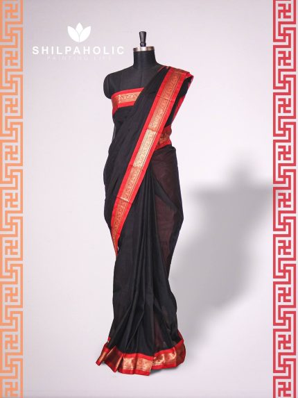 Tangail Handloom Half-silk Black Saree