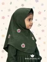 Dark Olive Kids Handcrafted Hijab Croosed