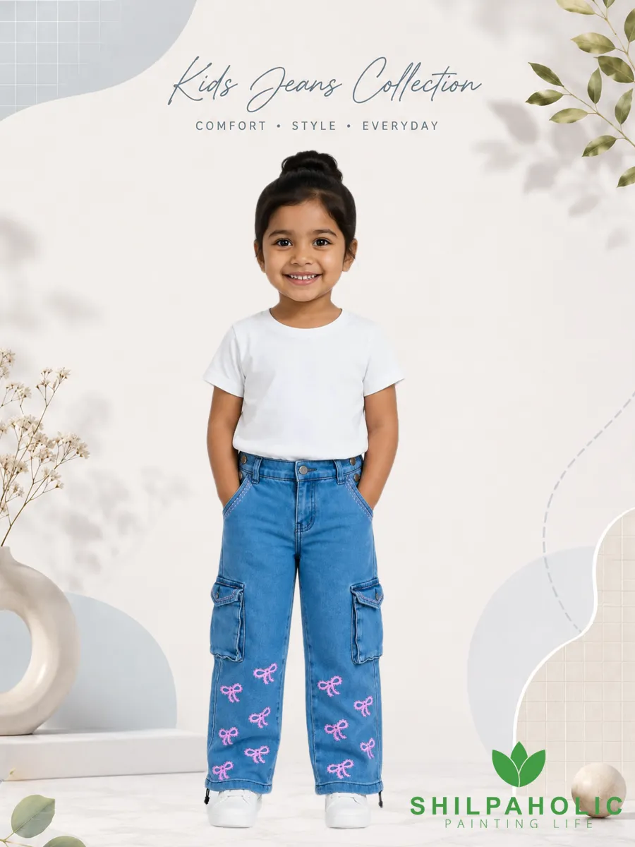 Kids Bow Print blue Jeans