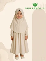 Shilpaholic baby girl modest cream kids abaya hijab set with ruffle cuffs