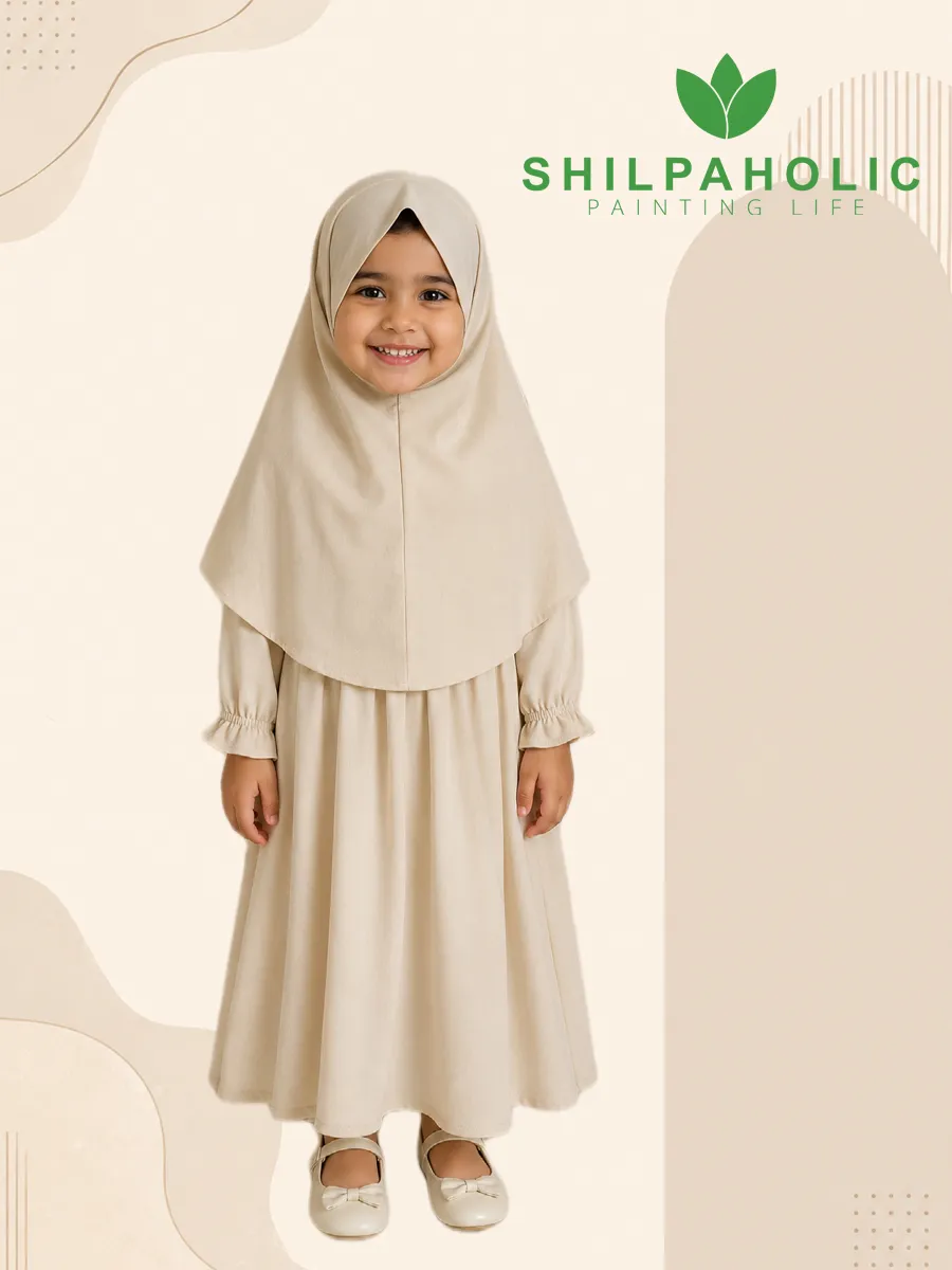 Cream Kids Abaya Hijab Set Shilpaholic baby girl modest cream kids abaya hijab set with ruffle cuffs