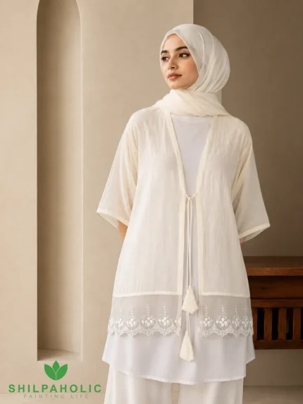 cream white Textured Shrug